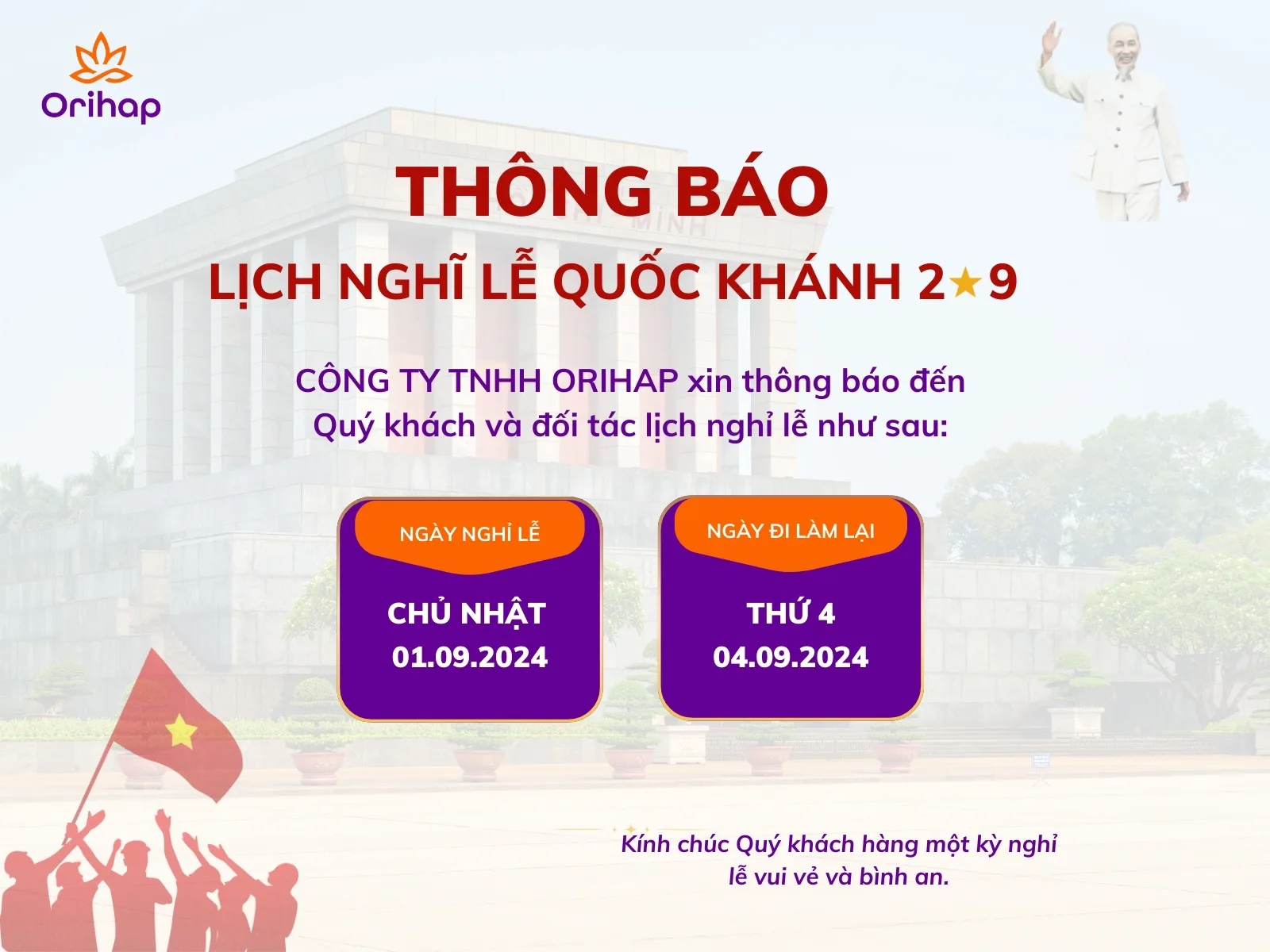 Thông báo lịch nghỉ lễ 2/9 năm 2024