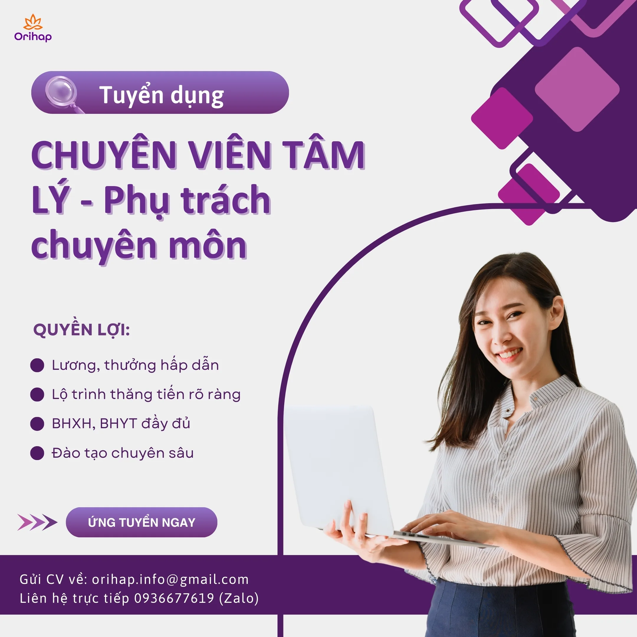 Tuyển dụng Chuyên viên tâm lý - Phụ trách chuyên môn